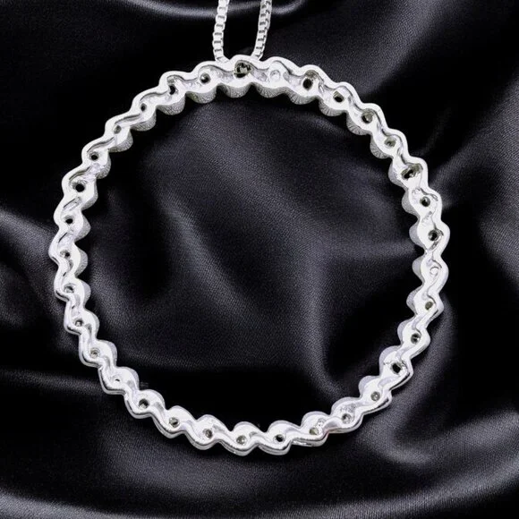 0.75 cttw Diamond Circle Pendant 925 Sterling Silver 18" Necklace